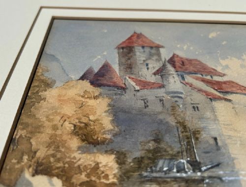 ORIGINAL 19TH CENTURY ANTIQUE WATERCOLOUR PAINTING CHTEAU DE CHILLON LAKE GENEVA SWITZERLAND LANDSCAPE - ADDITIONAL PHOTO 5