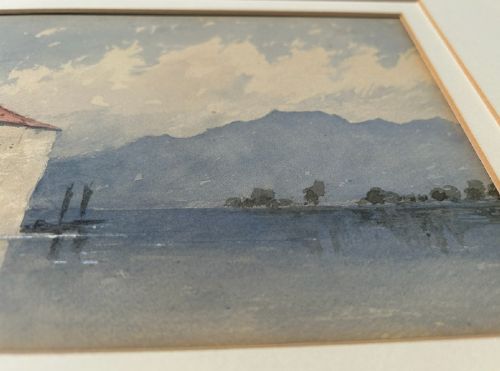 ORIGINAL 19TH CENTURY ANTIQUE WATERCOLOUR PAINTING CHTEAU DE CHILLON LAKE GENEVA SWITZERLAND LANDSCAPE - ADDITIONAL PHOTO 6