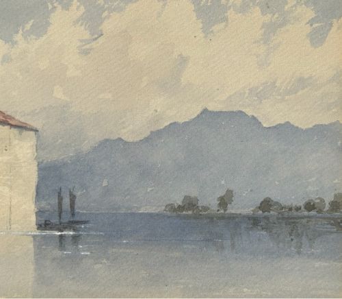 ORIGINAL 19TH CENTURY ANTIQUE WATERCOLOUR PAINTING CHTEAU DE CHILLON LAKE GENEVA SWITZERLAND LANDSCAPE - ADDITIONAL PHOTO 8