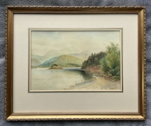 RALPH MORLEY SIGNED ORIGINAL LATE 19TH CENTURY ANTIQUE WATERCOLOUR PAINTING 'LOCH AN EILEIN' TRADITIONAL SCOTTISH LANDSCAPE