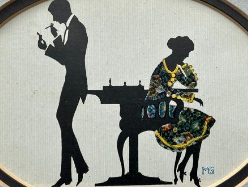 ART DECO SILHOUETTE PICTURE ATTRIBUTED MARTE GRAF MG MONOGRAM C1920S FRAMED NO1 - ADDITIONAL PHOTO 3