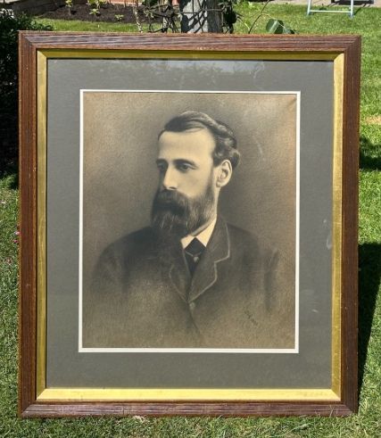 ORIGINAL 1890 SIGNED LARGE ENGLISH ANTIQUE VICTORIAN CHARCOAL DRAWING OF A GENTLEMAN