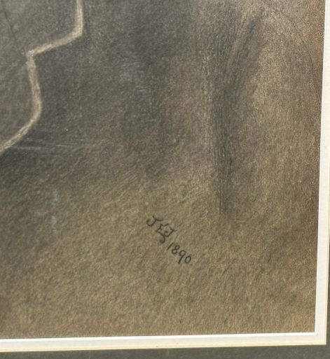 ORIGINAL 1890 SIGNED LARGE ENGLISH ANTIQUE VICTORIAN CHARCOAL DRAWING OF A GENTLEMAN - ADDITIONAL PHOTO 3