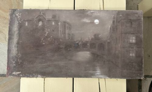 ORIGINAL CIRCA 1900 GRIMSHAWWHISTLER INFLUENCE ANTIQUE CHARCOAL PAINTING BRIDGE OF SIGHS CAMBRIDGE BRITISH LANDSCAPE - ADDITIONAL PHOTO 2