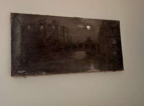 ORIGINAL CIRCA 1900 GRIMSHAWWHISTLER INFLUENCE ANTIQUE CHARCOAL PAINTING BRIDGE OF SIGHS CAMBRIDGE BRITISH LANDSCAPE - ADDITIONAL PHOTO 4