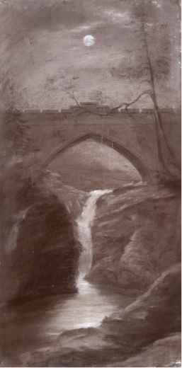 ANTIQUE CHARCOAL PAINTING ON CANVAS LINN OF DEE BRAEMAR IN SCOTLAND GRIMSHAWWHISTLER INFLUENCE LATE 19TH CENTURY SCOTTISH LANDSCAPE