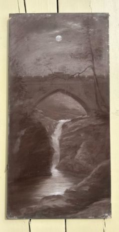 ANTIQUE CHARCOAL PAINTING ON CANVAS LINN OF DEE BRAEMAR IN SCOTLAND GRIMSHAWWHISTLER INFLUENCE LATE 19TH CENTURY SCOTTISH LANDSCAPE - ADDITIONAL PHOTO 1