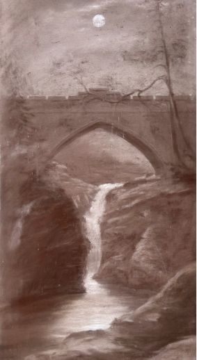 ANTIQUE CHARCOAL PAINTING ON CANVAS LINN OF DEE BRAEMAR IN SCOTLAND GRIMSHAWWHISTLER INFLUENCE LATE 19TH CENTURY SCOTTISH LANDSCAPE - ADDITIONAL PHOTO 3