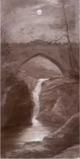 ANTIQUE CHARCOAL PAINTING ON CANVAS LINN OF DEE BRAEMAR IN SCOTLAND GRIMSHAWWHISTLER INFLUENCE LATE 19TH CENTURY SCOTTISH LANDSCAPE - ADDITIONAL PHOTO 5