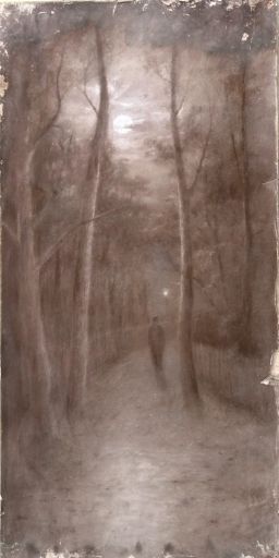 ORIGINAL ANTIQUE CHARCOAL PAINTING DRAWING ON CANVAS FISHERMANS WALK BOSCOMBE C1900 GRIMSHAWWHISTLER INFLUENCE ENGLISH LANDSCAPE - ADDITIONAL PHOTO 3