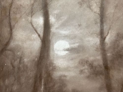 ORIGINAL ANTIQUE CHARCOAL PAINTING DRAWING ON CANVAS FISHERMANS WALK BOSCOMBE C1900 GRIMSHAWWHISTLER INFLUENCE ENGLISH LANDSCAPE - ADDITIONAL PHOTO 4