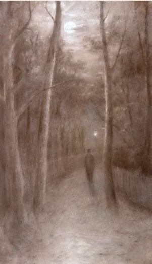 ORIGINAL ANTIQUE CHARCOAL PAINTING DRAWING ON CANVAS FISHERMANS WALK BOSCOMBE C1900 GRIMSHAWWHISTLER INFLUENCE ENGLISH LANDSCAPE - ADDITIONAL PHOTO 7