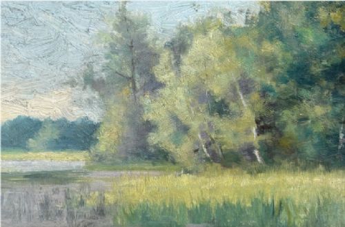 ATTRIBUTED TO MAUD RAPHAEL JONES 18621935 LAKESIDE TREES ORIGINAL ANTIQUE OIL PAINTING ON PANEL IN GILT FRAME BRITISH LANDSCAPE - ADDITIONAL PHOTO 5