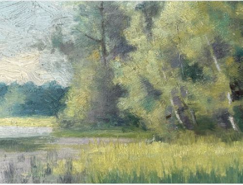 ATTRIBUTED TO MAUD RAPHAEL JONES 18621935 LAKESIDE TREES ORIGINAL ANTIQUE OIL PAINTING ON PANEL IN GILT FRAME BRITISH LANDSCAPE - ADDITIONAL PHOTO 6