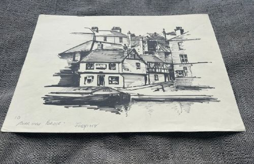 PETER SPINK 1958 ORIGINAL VINTAGE INK DRAWING NEAR RIVER OUSE BRIDGE IN YORK - ADDITIONAL PHOTO 6
