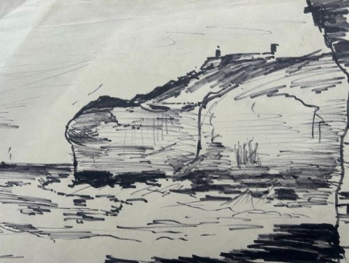 PETER SPINK 1964 ORIGINAL VINTAGE INK DRAWING FLAMBOROUGH HEAD YORKSHIRE SCENE
