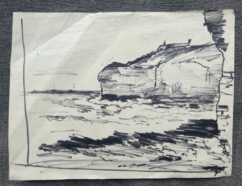 PETER SPINK 1964 ORIGINAL VINTAGE INK DRAWING FLAMBOROUGH HEAD YORKSHIRE SCENE - ADDITIONAL PHOTO 1
