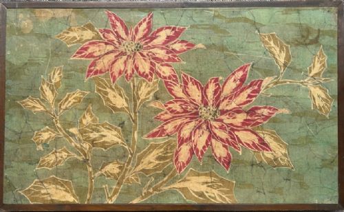 Vintage Mid 20th Century Batik Textile Art Poinsettia Floral Framed Panel