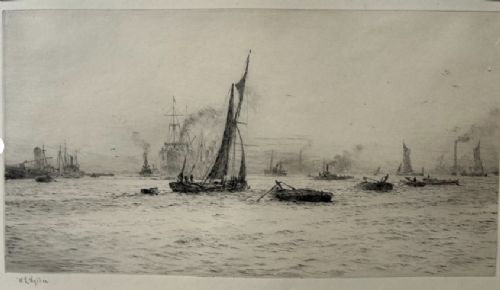 William Lionel Wyllie RA Original Pencil Signed Etching Blackwall Reach River Thames