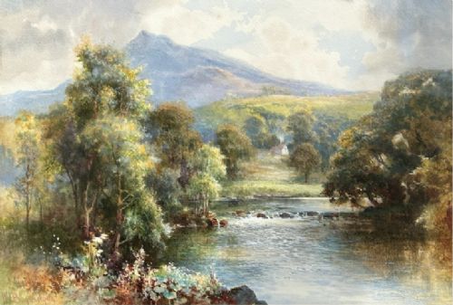 William Joseph Boyes 1902 Signed Original British Antique Watercolour Painting River Llugwy Wales Welsh Landscape