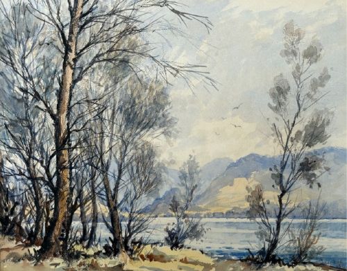 Robert Leslie Howey Signed Original Vintage Watercolour Painting Cumbria Lake Landscape