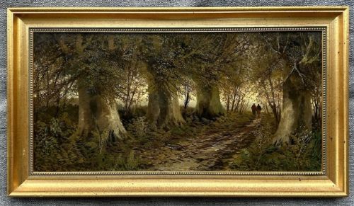 Thomas W Lascelles Signed Original Late 19th Century Antique Oil Painting Woodland with Figures
