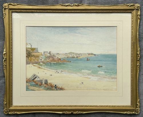 William Banks Fortescue Signed Late 19th Century Watercolour Painting St Ives Harbour Cornwall Traditional English Seascape Landscape