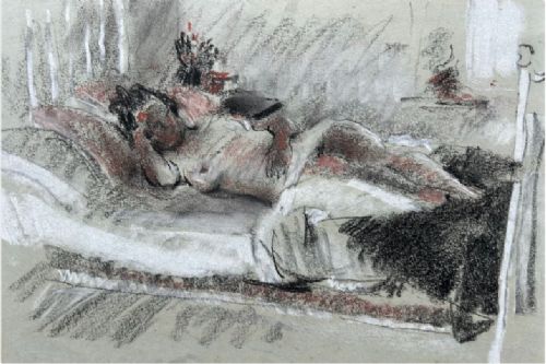Peter Shaw (1926-1982) Original Mid 20th Century Vintage Pastel Drawing Portrait of a Reclining Female Nude