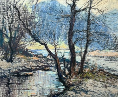 Robert Leslie Howey Signed Original mid 20th Century Vintage Pastel Drawing Painting Borrowdale English Landscape