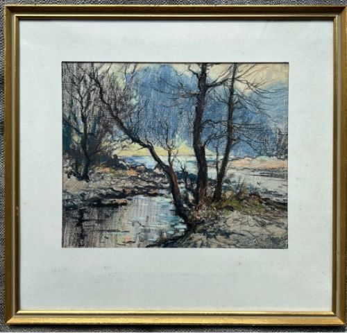 fig 1. Robert Leslie Howey Signed Original mid 20th Century Vintage Pastel Drawing Painting Borrowdale English Landscape