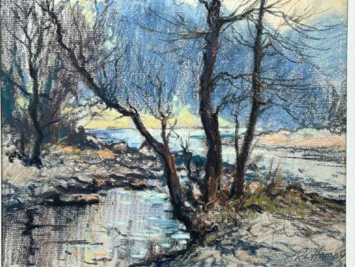Robert Leslie Howey Signed Original mid 20th Century Vintage Pastel Drawing Painting Borrowdale English Landscape View IV