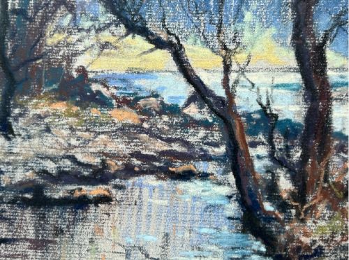 Robert Leslie Howey Signed Original mid 20th Century Vintage Pastel Drawing Painting Borrowdale English Landscape View VI