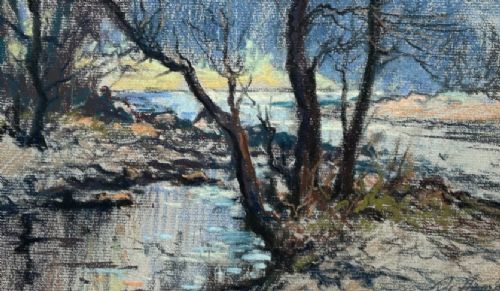 Robert Leslie Howey Signed Original mid 20th Century Vintage Pastel Drawing Painting Borrowdale English Landscape View VII