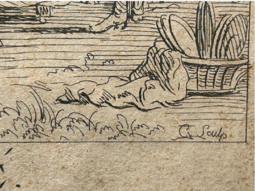 fig 5. An 18th-century monochrome etching depicting figures seated at a table outdoors during an elegant meal, entitled Repas Distingue.