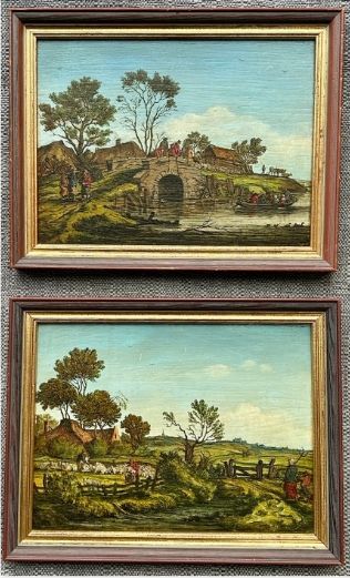 W Klombeck Indistinctly Signed an Original Pair of 19th Century Antique Flemish Style Oil Paintings on Wood Panels