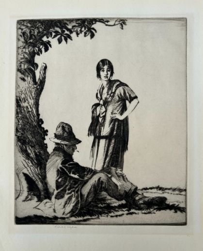 Ernest Herbert Whydale C1927 Signed Original Early 20th Century Antique Etching Drypoint Two Gypsy Figures by a Tree British Portrait