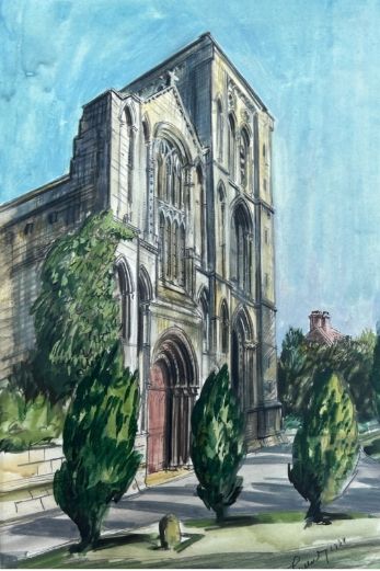 Joseph R R McCulloch RBA 1934 Old Malton Priory Yorkshire Original early 20th Century Watercolour Painting British Landscape
