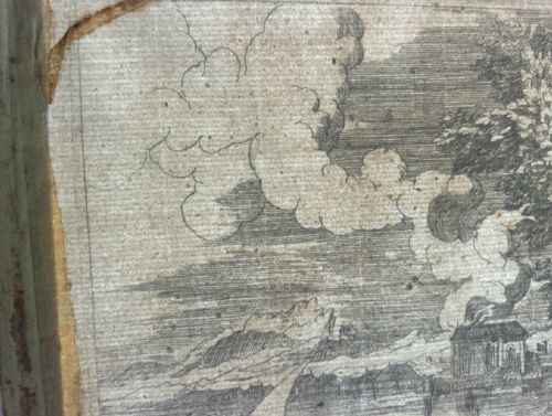 fig 1. A seventeenth-century monochrome etching portraying a pastoral scene of shepherds tending a flock of sheep along a coastal landscape.