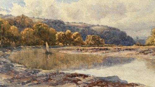 David Law Signed Original Late 19th Century Scottish Antique Watercolour Painting River Landscape