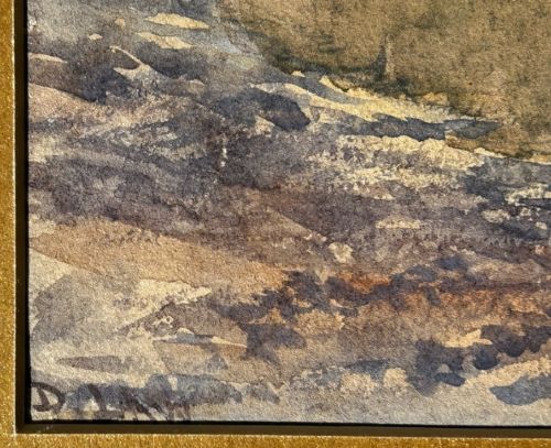 A late 19th-century watercolour painting depicting a river reflection bordered by autumnal trees and rolling hills under a cloudy sky. View VII