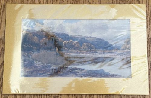 A late 19th-century watercolour painting depicting a river reflection bordered by autumnal trees and rolling hills under a cloudy sky. View IX