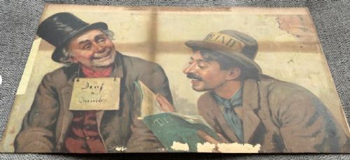 An antique watercolour landscape painting depicting a thatched rural cottage surrounded by trees and a dirt yard. View X