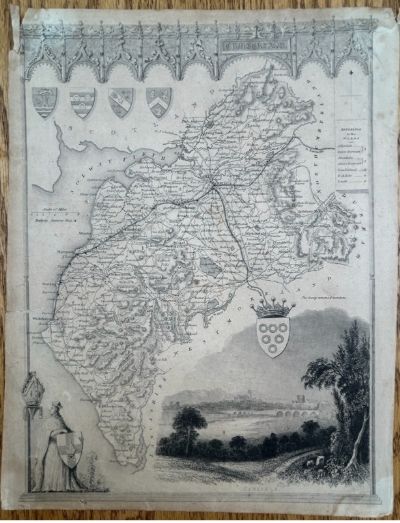 Antique C1840 Thomas Moule Cumberland Map Carlisle Decorative Engraving 19th Century English Map