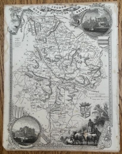 Original 19th Century Antique C1840 Thomas Moule Huntingdonshire Map Hinchingbrooke Brampton Park English Map