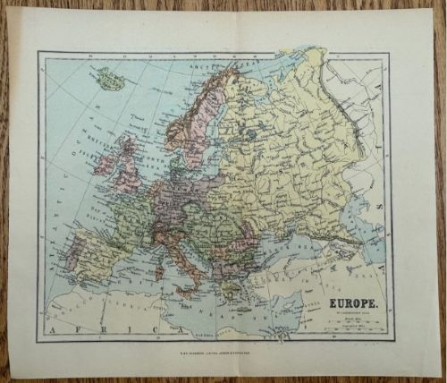 Original Antique C1890 Bartholomew Europe Double Sided Map W&r Chambers Colour Political & Physical Map