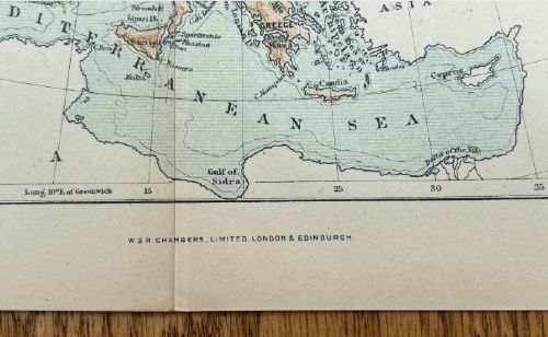 A late nineteenth-century printed colour political map of Europe on cream paper featuring defined national boundaries and surrounding ocean bodies. View V