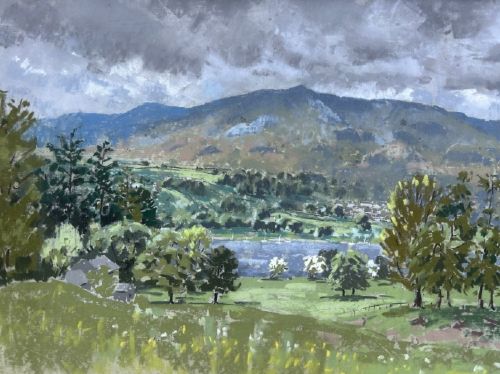 Angus Rands Original Mid C20th Pastel Drawing Painting Coniston Water Cumbria Landscape