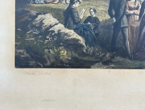 fig 2. An 1890 monochrome autotype print depicting Victorian figures gathered on a cliff overlooking Scarborough beach and coastal bay.