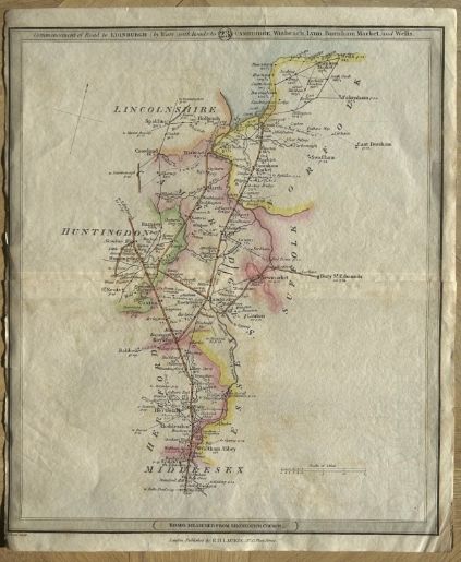 Cambridge Norfolk Antique Road Map C1820s R H Laurie London Ely Kings Lynn