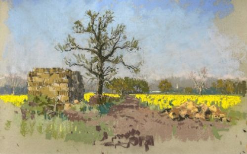 Angus Rands Original Mid 20th Century Pastel Drawing Painting Near South Dalton Yorkshire Landscape